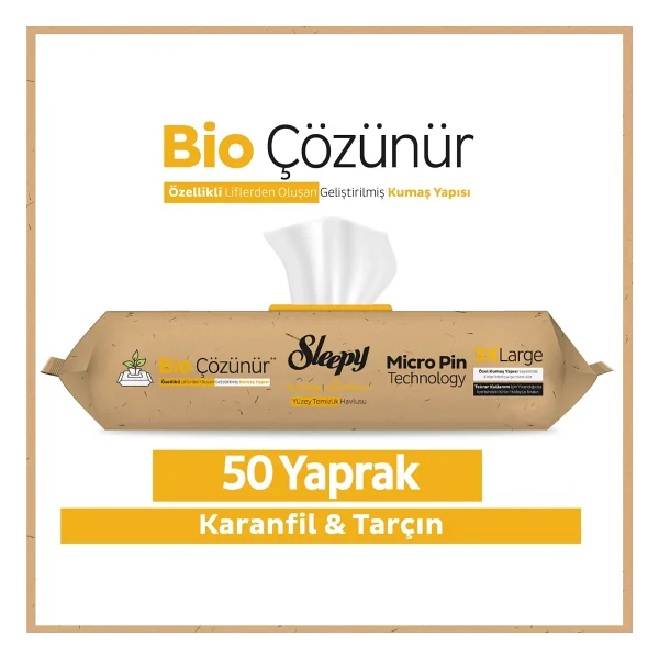 Sleepy Easy Clean Bio Çözünür Yüzey Temizlik Havlusu 50 Yaprak - Görsel 7