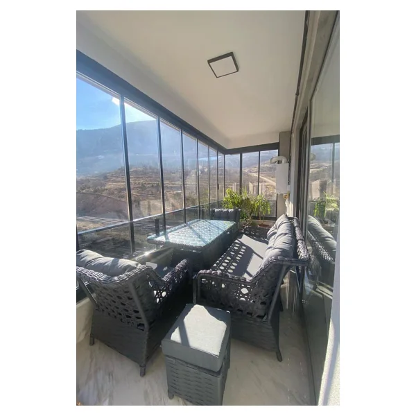 Evdemo Eren 3+1+1+Masa Puflu Rattan Antrasit Bahçe & Balkon Takımı - Görsel 2