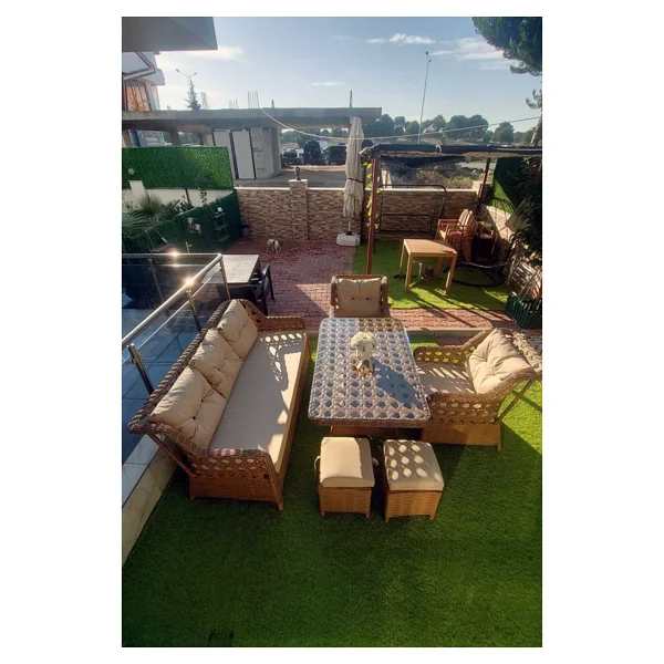 Evdemo Eren 3+1+1+Masa Puflu Rattan Kahverengi Bahçe & Balkon Takımı - Görsel 7