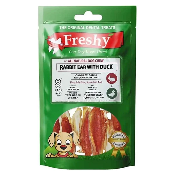 Freshy Ördek Eti Sarılı Tavşan Kulağı 8'li 100 Gr Köpek Ödül Maması - Görsel 2