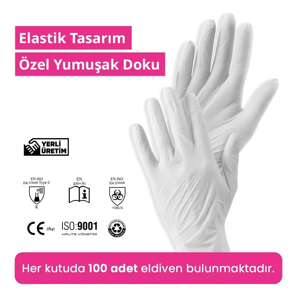 Reflex Flex Eldiven Tek Kullanımlık Pudrasız Pudrasız Eldiven - 100'lü Kutu - Beyaz - Görsel 2