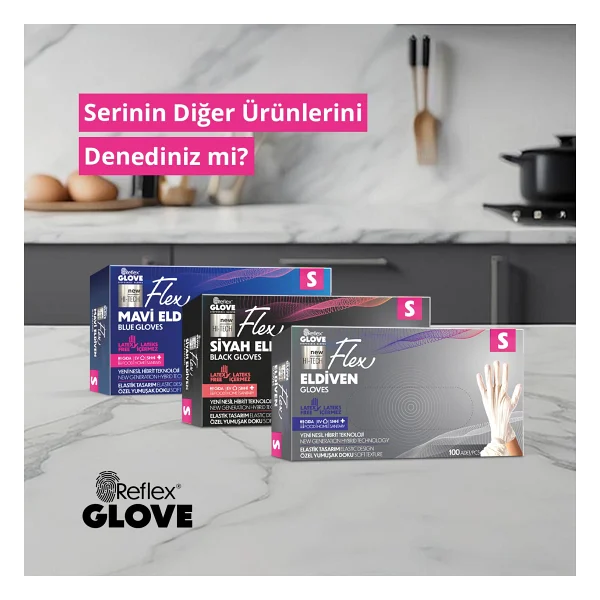Reflex Flex Eldiven Tek Kullanımlık Pudrasız Pudrasız Eldiven - 100'lü Kutu - Beyaz - Görsel 5