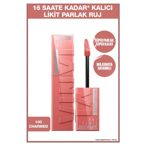 Maybelline New York Super Stay Vinyl Ink Parlak 100 Charmed Likit Ruj - Görsel 2