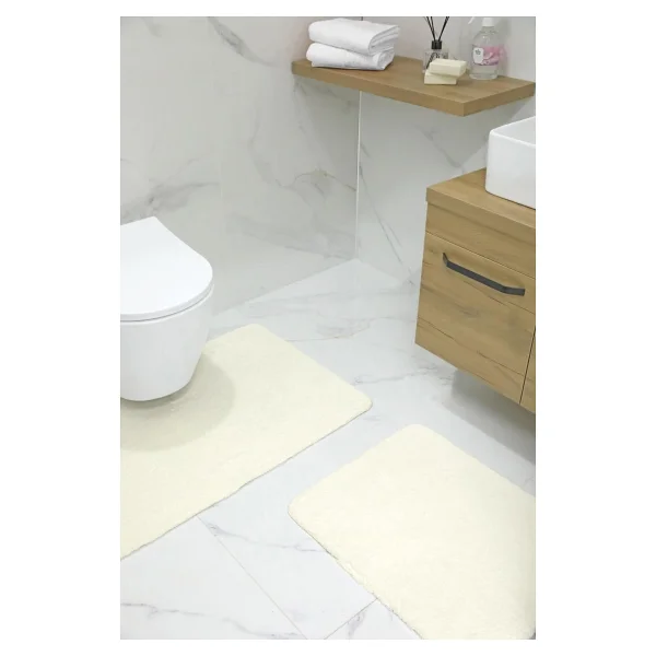 Devigo 2'li Kaydırmaz Peluş Banyo Paspası Banyo Klozet Takımı Klozet Paspas Takımı - Ekru - Görsel 7