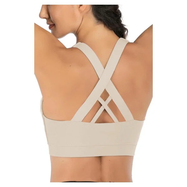 Ghassy Co. Kadın Çarpraz Sırt Detaylı Criss Cross Kaplı Yoga Egzersiz Fitness Spor Sütyeni Bej XS - Görsel 9