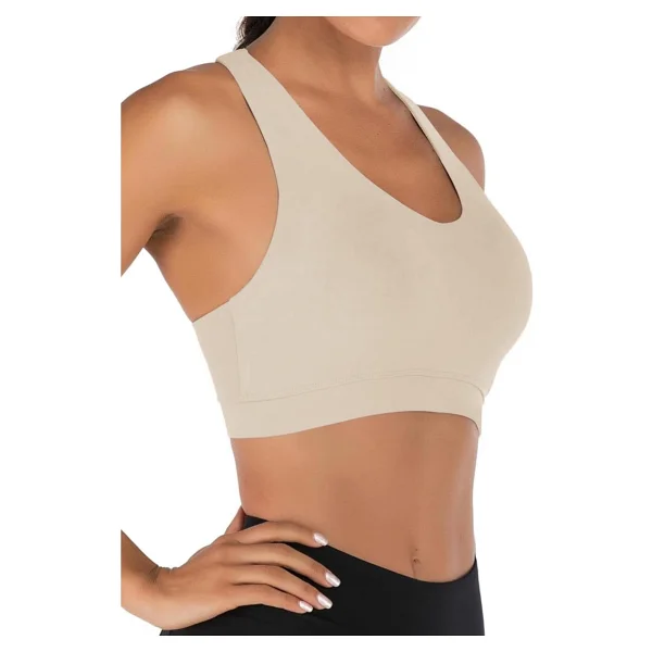 Ghassy Co. Kadın Çarpraz Sırt Detaylı Criss Cross Kaplı Yoga Egzersiz Fitness Spor Sütyeni Bej XS - Görsel 2