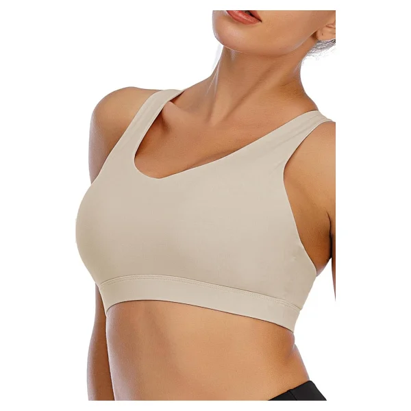 Ghassy Co. Kadın Çarpraz Sırt Detaylı Criss Cross Kaplı Yoga Egzersiz Fitness Spor Sütyeni Bej XS - Görsel 3