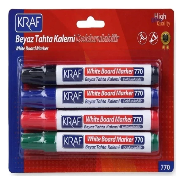 Kraf 770 Doldurulabilir Beyaz Tahta Kalemi 4'lü Set (Siyah-Kırmızı-Mavi-Yeşil) - Görsel 2