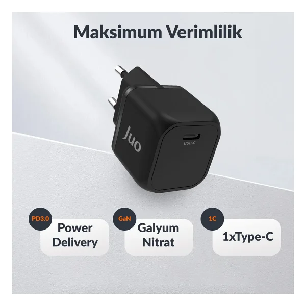 Juo G201c-B Siyah 20 W Type-C Hızlı Şarj Adaptörü - Görsel 2