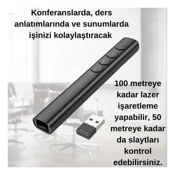 Polham Pilli Kırmızı Lazerli Sunum Kumandası, 100mt Mesafeli Konferans, Ders Anlatım, Sunum Kumandası - Görsel 4