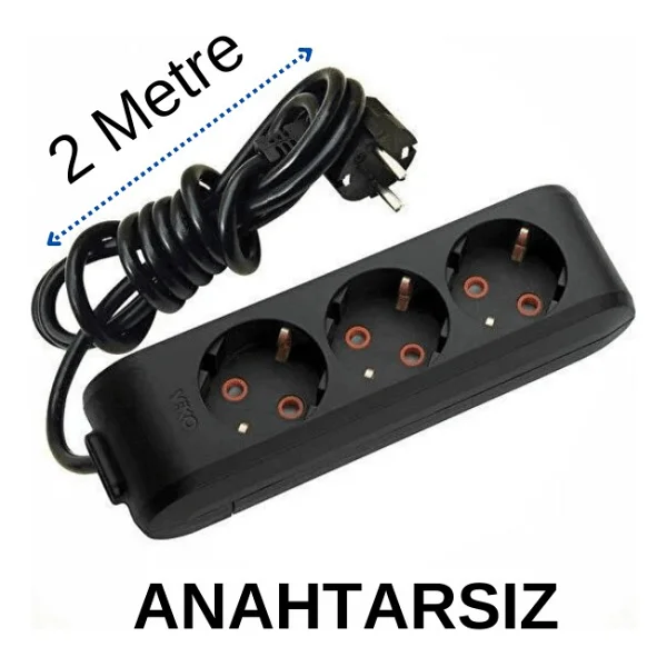 Viko Multi-Let 90133302 Topraklı Siyah 2 M 3'lü Priz - Görsel 3