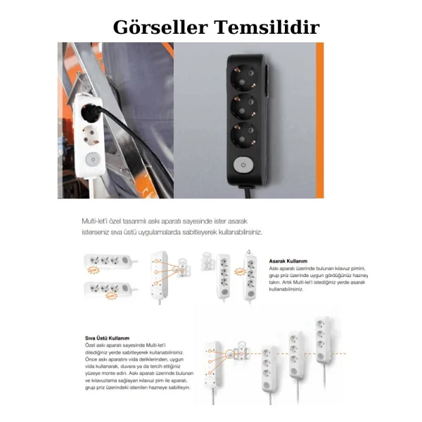 Viko Multi-Let 90133302 Topraklı Siyah 2 M 3'lü Priz - Görsel 2