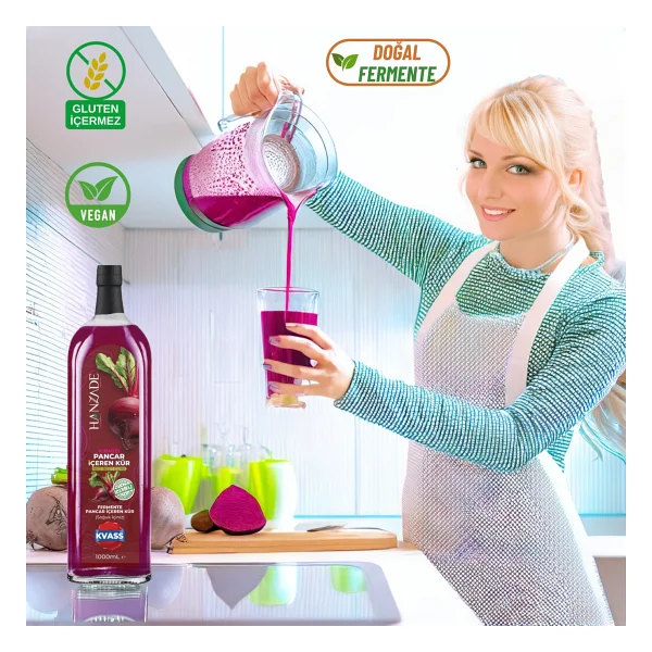 Hanzade Bitkisel Kvass Fermente Kırmızı Pancar 1 Lt - Görsel 4