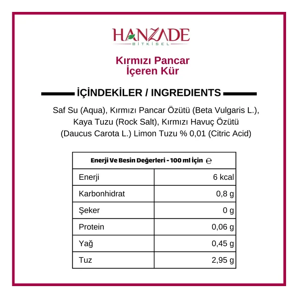 Hanzade Bitkisel Kvass Fermente Kırmızı Pancar 1 Lt - Görsel 5