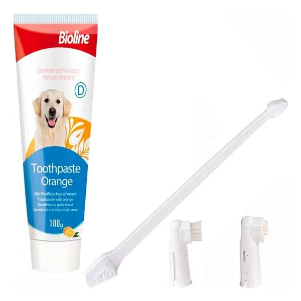 Bioline Portakal Aromalı Köpek Diş Macunu Ve Diş Bakım Seti 100 Gr Doğal İçerik İle Temiz Nefes - Görsel 3