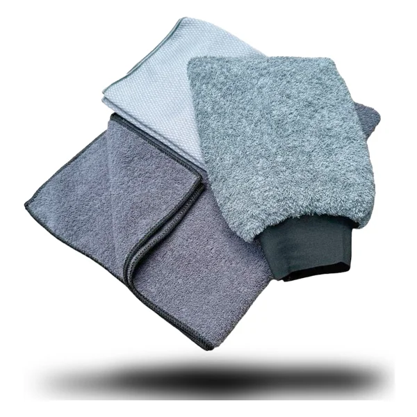 Wonkey - Mikrofiber Oto Yıkama Temizleme Seti Araç Kurulama Havlusu + Otomobil Cam Bezi + Araba Yıkama Eldiveni Paketi (3'lü Set) - Görsel 3