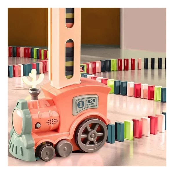 Minio Baby - Işıklı Sesli Domino Tren - Otomatik Domino Dizilimi - Eğitici Oyuncak - Pembe - Görsel 6