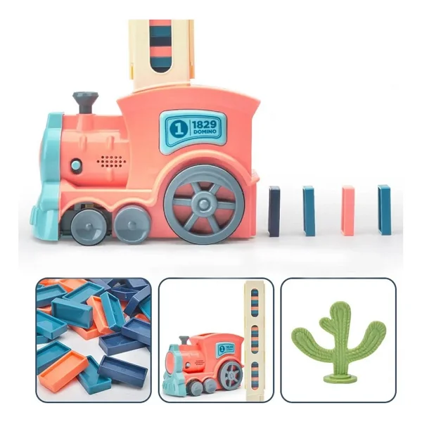 Minio Baby - Işıklı Sesli Domino Tren - Otomatik Domino Dizilimi - Eğitici Oyuncak - Pembe - Görsel 3