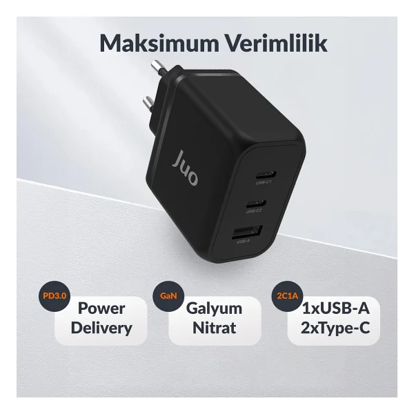 Juo G652c1a-B Siyah 65 W Hızlı Şarj Adaptörü - Görsel 3