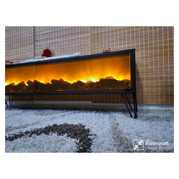 Bay Bayan TV Sehpası Full Şömineli 170cm Bluetootlu Ses Sistemi 3 Farklı Aydınlanma Metal Ayaklar - Siyah - Görsel 4