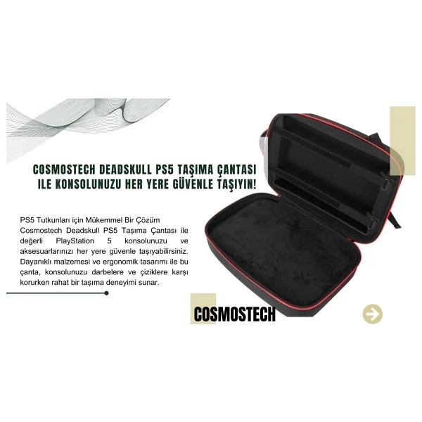 Cosmostech Deadskull PS5 CD Ve Dijital Model Konsol Sırt Ve El Ergonomik Seyahat Taşıma Çantası Gri - Görsel 4