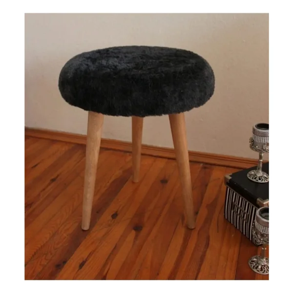 Beylerbeyi Gürgen Ahşap Retro Ayak Dekoratif Peluş Puf Tabure Bench Koltuk Sandalye - Siyah - Görsel 2
