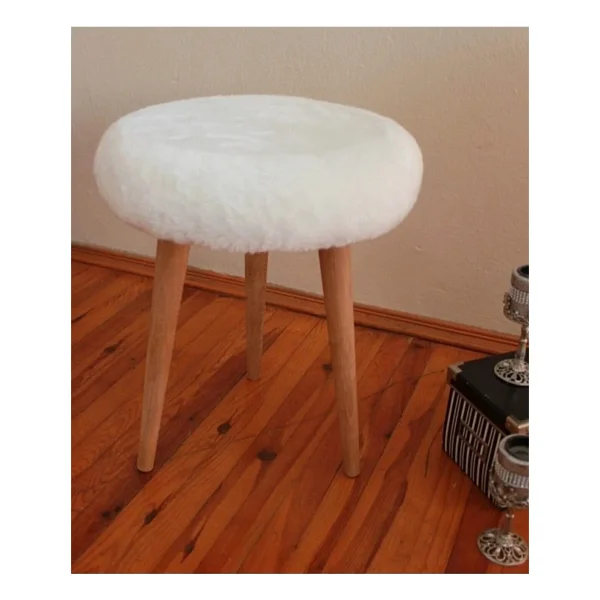 Beylerbeyi Gürgen Ahşap Retro Ayak Dekoratif Peluş Puf Tabure Bench Koltuk Sandalye - Siyah - Görsel 4