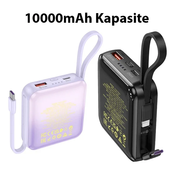 Hoco Q23 Blade Mor 10000 mAh Hızlı Şarj Powerbank - Görsel 10