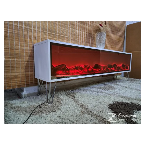 Bay Bayan TV Sehpası Full Şömineli 170cm Bluetootlu Ses Sistemi 3 Farklı Aydınlanma Metal Ayaklar - Siyah - Görsel 8