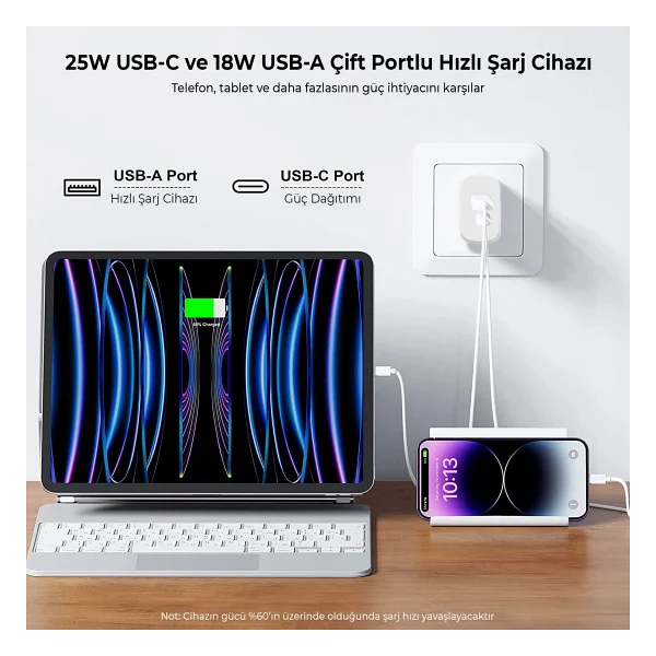 Bix Zh-2u41t 25w USB Type-C Pd Çift Portlu Hızlı Şarj Cihazı Siyah - Görsel 7