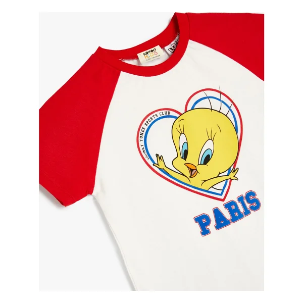 Koton Kısa Kollu Pamuklu Tweety Tişört Kız Çocuk Lisanslı Ekru Renkli Tasarım - 9 - 12 Ay - Görsel 3