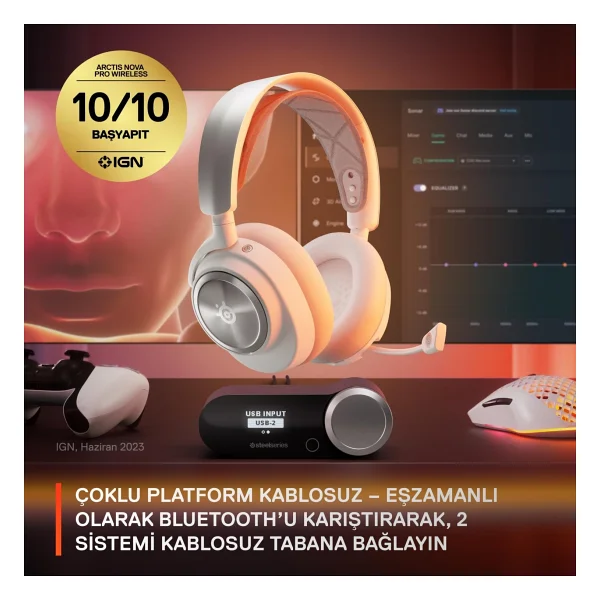 Steelseries Arctis Nova Pro Beyaz Kablolu/Kablosuz Kulak Üstü Oyuncu Kulaklığı - Görsel 2