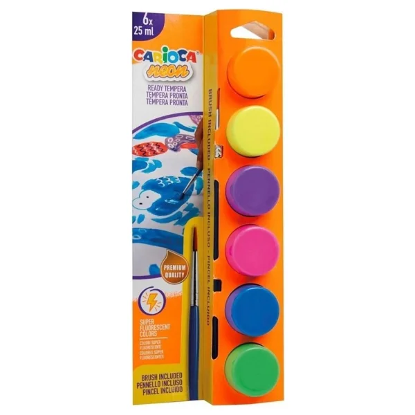 Carioca Fosforlu Tempera Fırçalı Suluboya 6x25 Ml Yıkanabilir Renkli Set 3-6 Yaş İçin - Görsel 2
