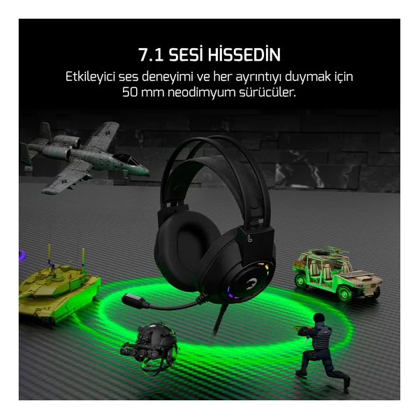 Gamepower Voldon 7.1 USB Kablolu Kulak Üstü Oyuncu Kulaklığı - Görsel 2