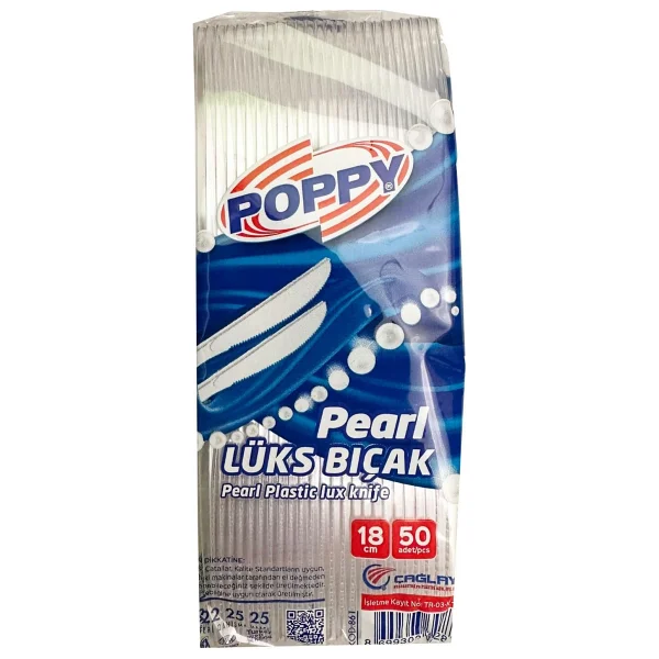 Poppy Plastik Lüks Tek Kullanımlık Bıçak - 18 Cm. - Şeffaf - 50 Adetlik 10 Paket - Görsel 3