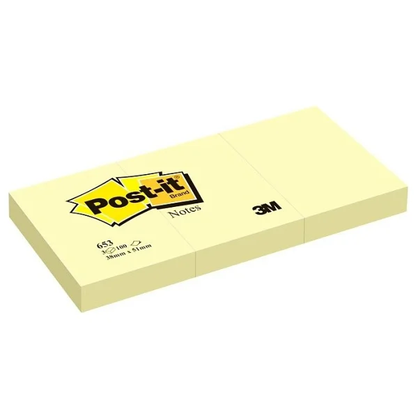 Post-İt 653 Yapışkanlı Not Kağıdı 38x51 Sarı 3lü Paket - Görsel 2