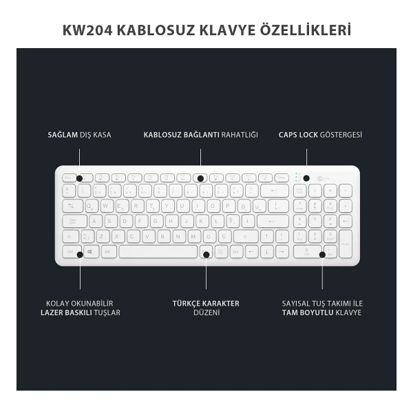 Lenovo Lecoo Kw204 Beyaz Kablosuz Klavye Mouse Seti - Görsel 4