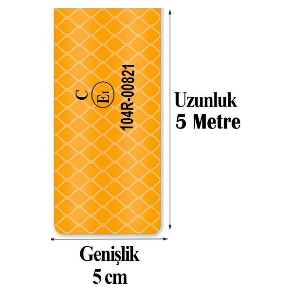 Badem10 Tüvtürk Onaylı Belgeli Bant 5 Metre 5 Cm Sarı Reflektörlü Reflektif Fosforlu Şerit Bant İkaz Bandı - Görsel 2