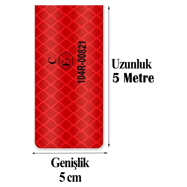 Badem10 Tüvtürk Onaylı Belgeli Bant 5 Metre 5 Cm Kırmızı Reflektörlü Reflektif Fosforlu Şerit Bant Ikaz Bandı - Görsel 3