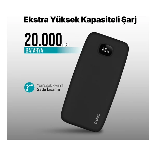 Ttec Chargeup Lcd 2bb211s Siyah 20000 mAh Hızlı Şarj Powerbank - Görsel 2