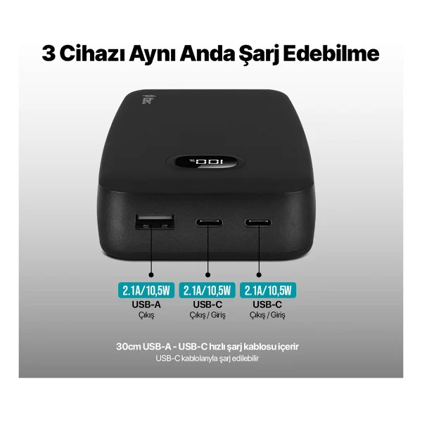 Ttec Chargeup Lcd 2bb211s Siyah 20000 mAh Hızlı Şarj Powerbank - Görsel 6