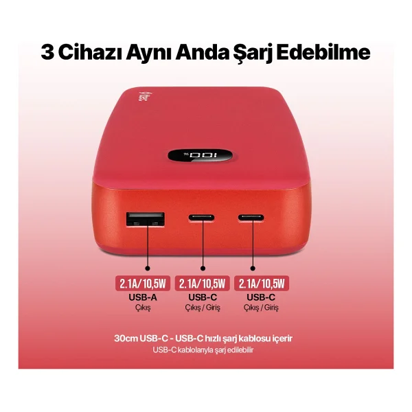 Ttec Chargeup Lcd 2bb211gk Gül Kurusu 20000 mAh Hızlı Şarj Powerbank - Görsel 3