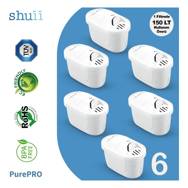 Shuii Purepro Su Arıtma Sürahi Filtresi (6 Adet Filtre ) Jugg Ve Brita Maxtra+ Pro İle Uyumlu - Görsel 3