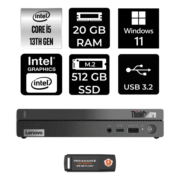 Lenovo Thinkcentre 50q Gen 4 Intel Core I5 13420h 20gb 512gb SSD W11h 12ln0048tr Mini PC & Per4 USB Bellek 12ln0048trp367 - Görsel 5