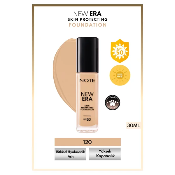 Note New Era Skin Protecting Hyaluronik Asitli Spf 50 120 Natural Beige 30 Ml Likit Fondöten - Görsel 8
