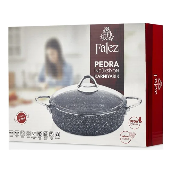 Falez Black Line 26 cm Granit Basık Tencere - Siyah - Görsel 5