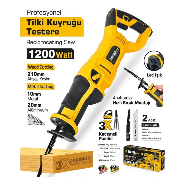 Sgs Plus Tilki Kuyruğu Testere 1200watt 2yıl Garanti - Görsel 2