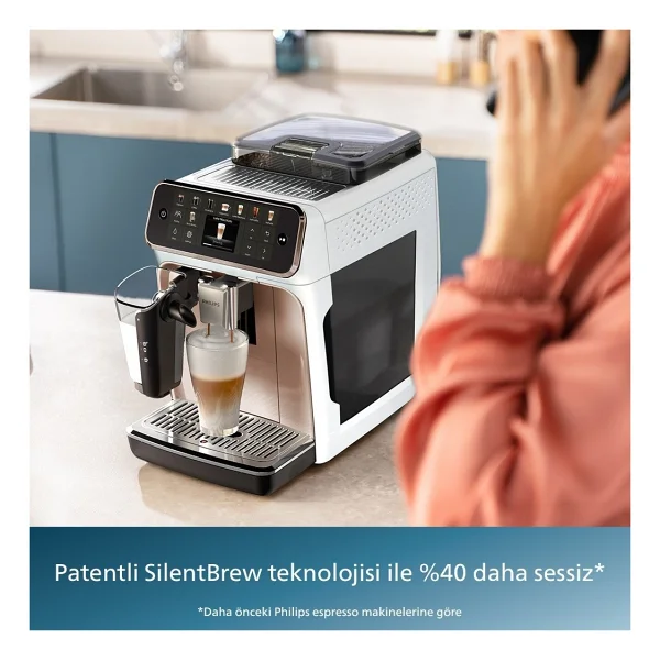 Philips Soğuk Sıcak Tüm Kahveler 20 Farklı Kahve Çeşidi Silentbrew Teknolojisi İle %40 Daha Sessiz Tam Otomatik Kahve Makinesi+ Tchibo Kahve Ve Lambader Hediye - Beyaz - Görsel 5