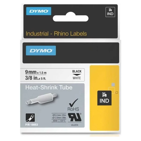 Dymo Rhinopro, Isıyla Küçülen Şerit (9 Mm X 1.5 Mt), Beyaz/Siyah - 18053 - Görsel 3