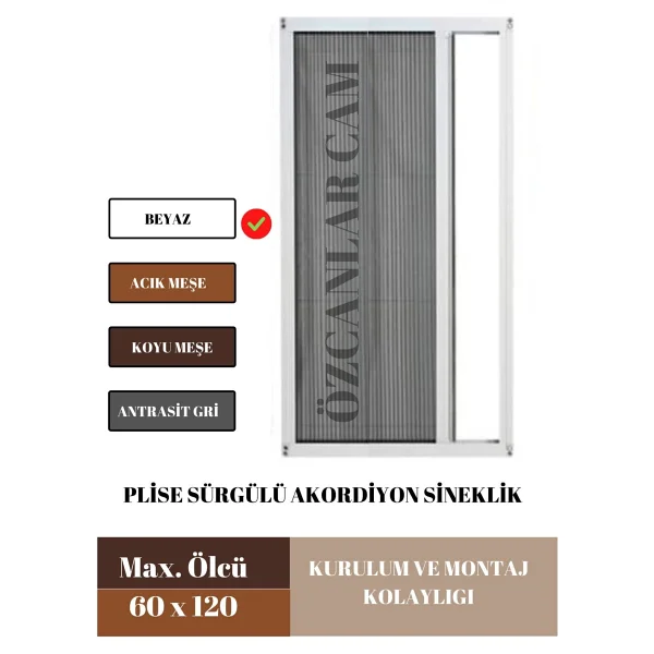 Mediterian 60 X 120 Plise Pileli Sürgülü Sineklik 0-60 X 0-120 Cm(Pencere) Pilise Sineklik Akordiyon - Görsel 5
